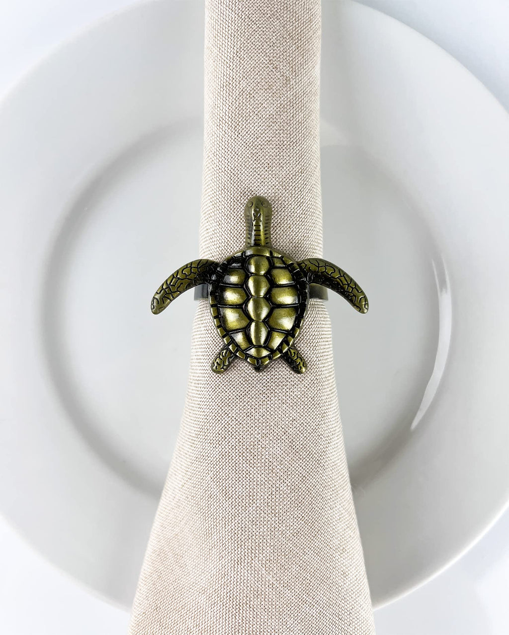 Fennco Styles Nature's Touch Sea Turtle Metal Napkin Rings, Set of 4 – Bronze Sea Creatures Napkin Holders for Family Dinner, Themed Party, Table Décor, Banquets, Holidays and Special Occasion