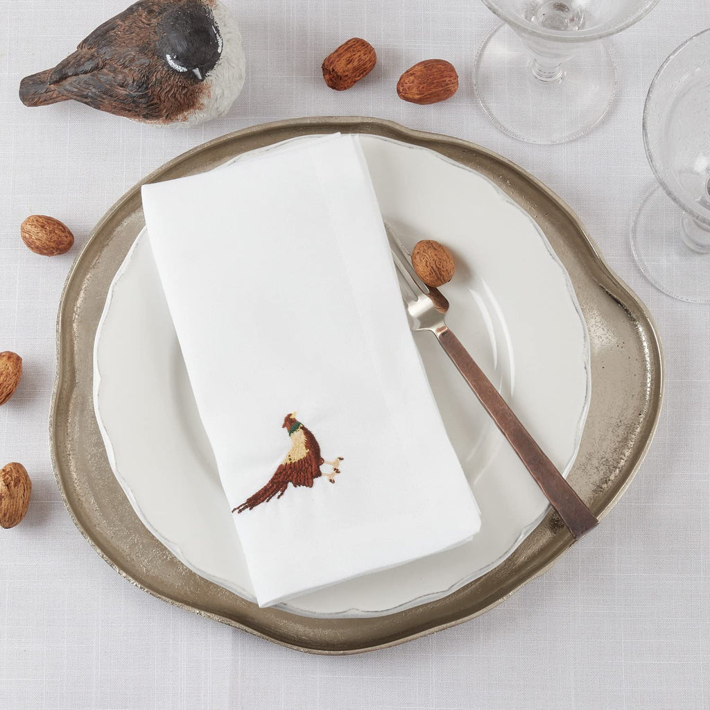 The Cornucopia Table bundle: Country Embroidered Pheasant cloth napkins, 20" x 20", set of 4