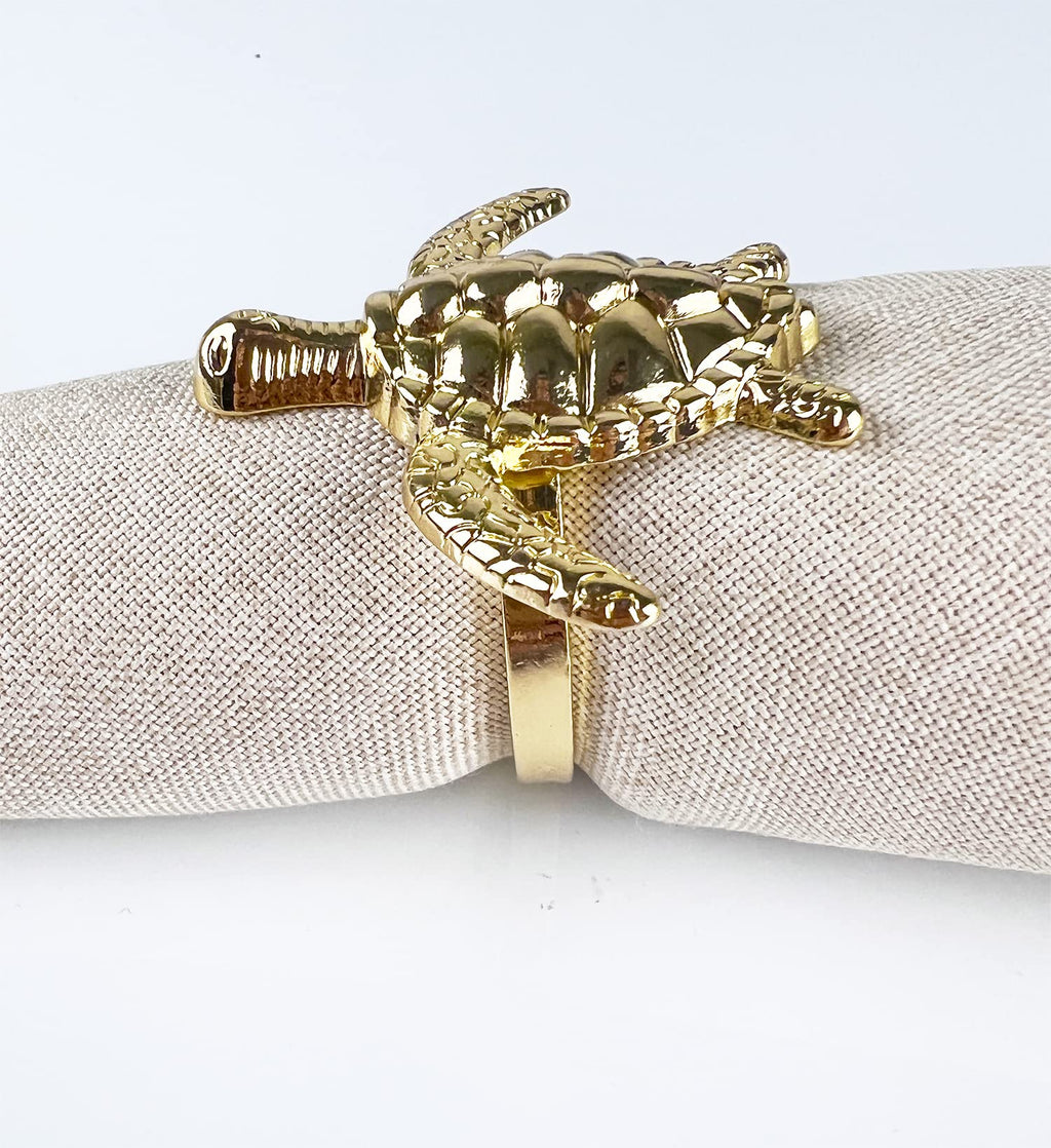 Fennco Styles Nature's Touch Sea Turtle Metal Napkin Rings, Set of 4 – Bronze Sea Creatures Napkin Holders for Family Dinner, Themed Party, Table Décor, Banquets, Holidays and Special Occasion