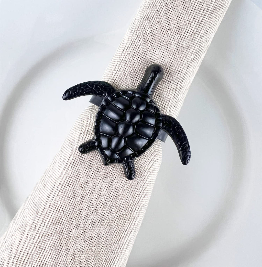 Fennco Styles Nature's Touch Sea Turtle Metal Napkin Rings, Set of 4 – Bronze Sea Creatures Napkin Holders for Family Dinner, Themed Party, Table Décor, Banquets, Holidays and Special Occasion