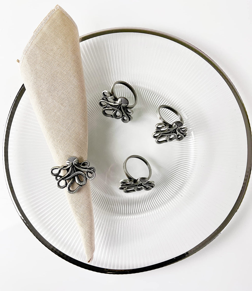 Fennco Styles Coastal Octopus Metal Napkin Rings, Set of 4 - Gold Nautical Napkin Holders for Home Décor, Dining Table, Banquets, Family Gathering and Special Occasions