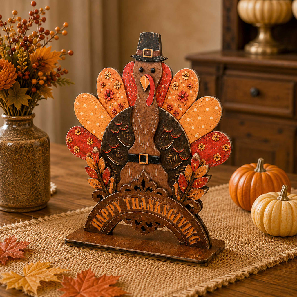 Turkey Day Tabletop bundle: Happy Thanksgiving Turkey wooden tabletop decoration
