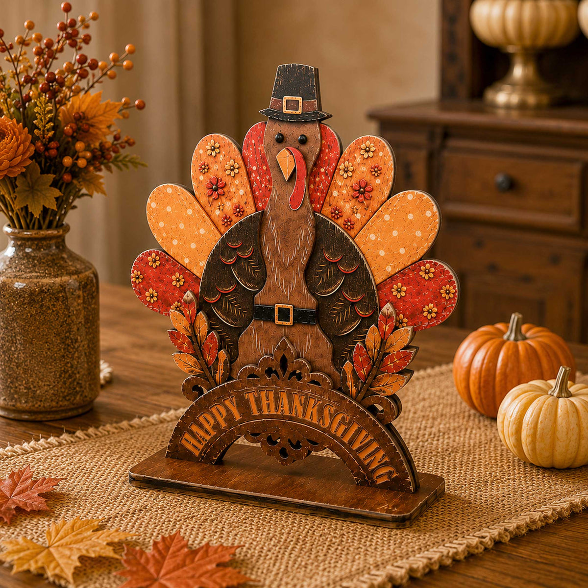 Turkey Day Tabletop bundle: Happy Thanksgiving Turkey wooden tabletop decoration