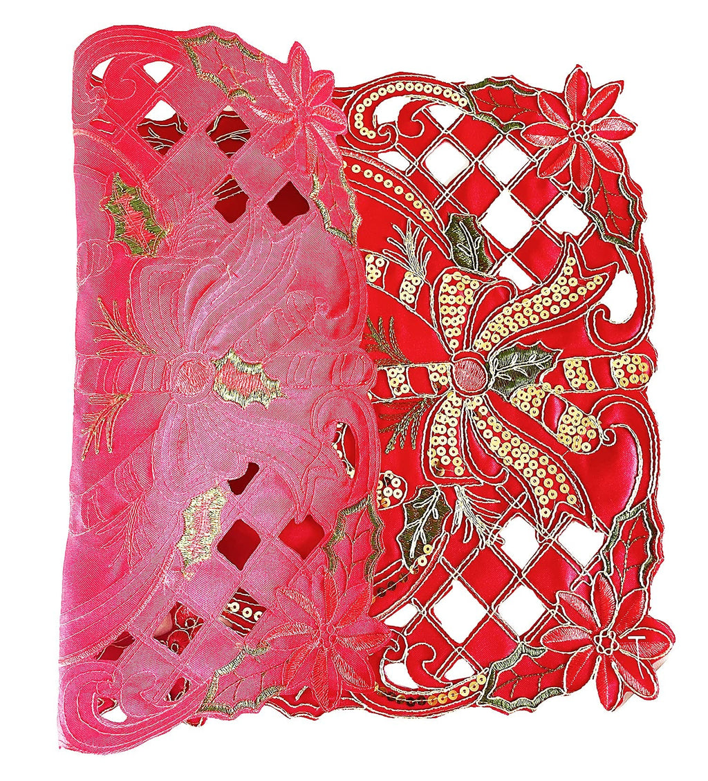 Fennco Styles Christmas Embroidered Holly Cloth Napkins 20" W x 20" L, Set of 4