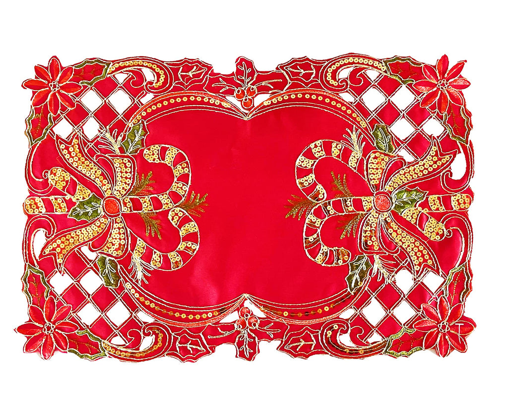 Fennco Styles Christmas Embroidered Holly Cloth Napkins 20" W x 20" L, Set of 4