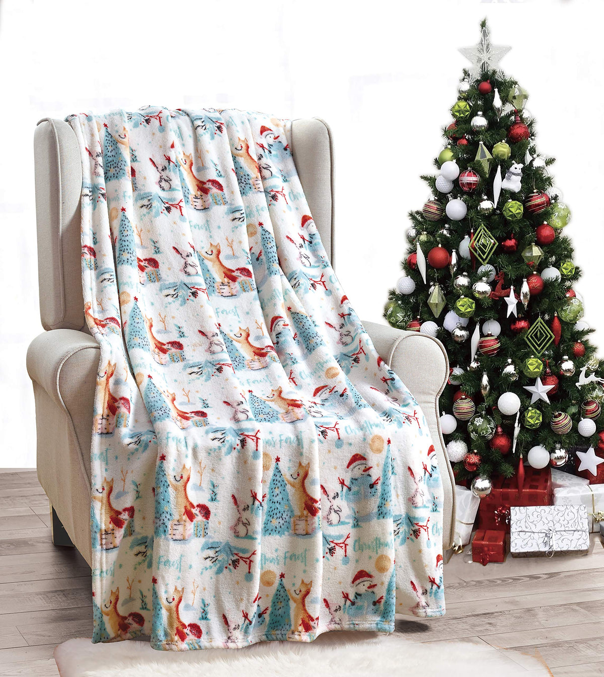 Decor&More Festive Holiday Microplush Throw Blanket (50" x 60") - Forest Friends