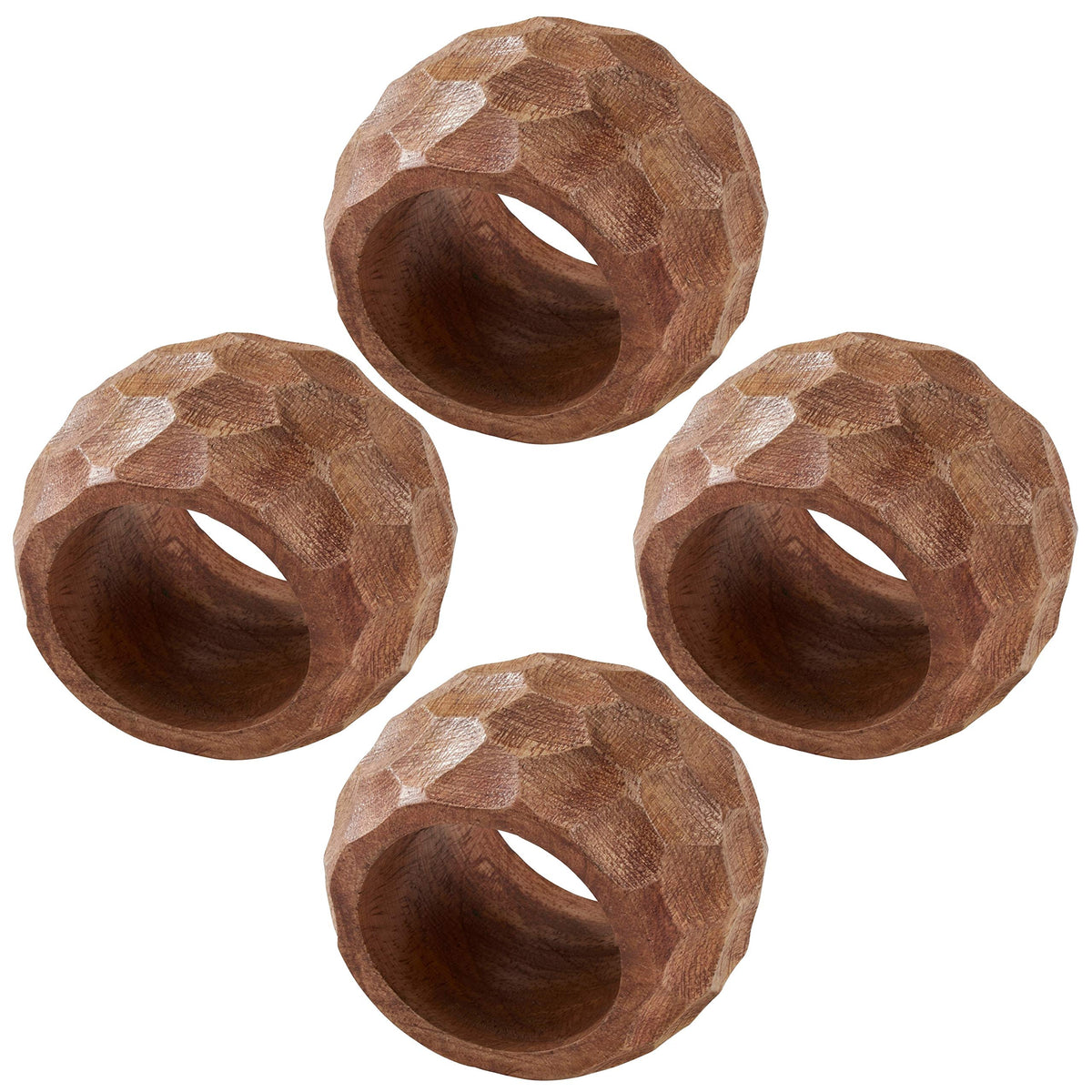 Fennco Styles Chunky Mango Wood Napkin Rings, Set of 4 - Coffee Texture Decorative Napkin Holders for Home, Dining Room, Banquet, Family Gathering, Holiday and Special Occasion
