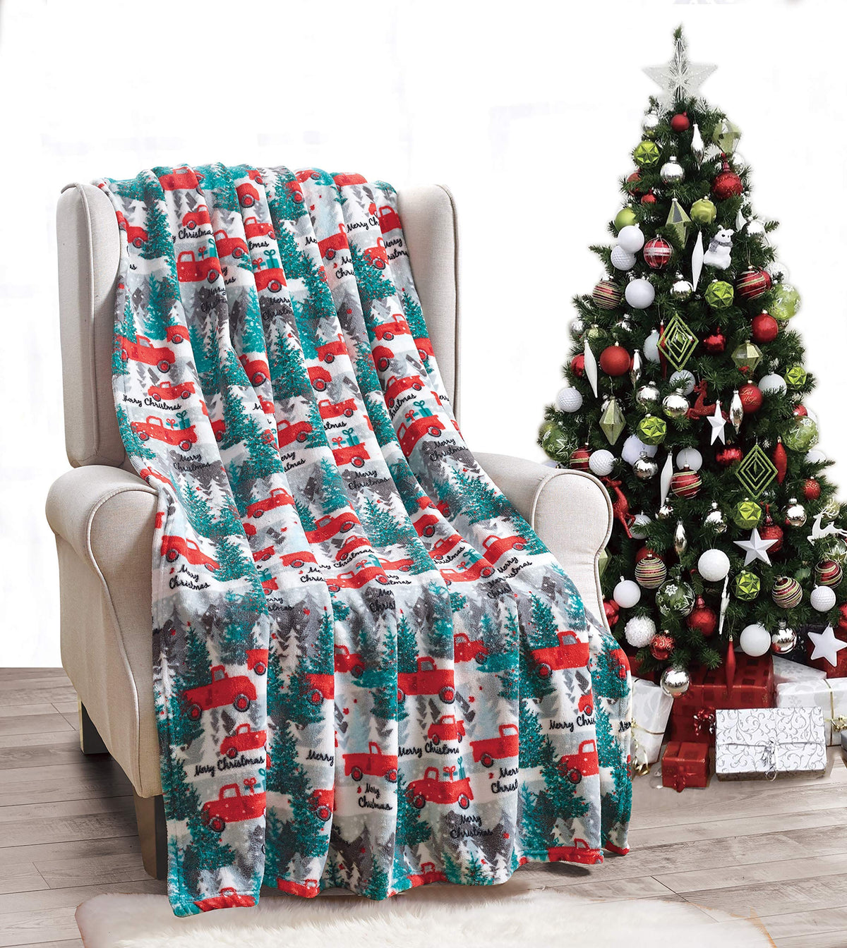 Decor&More Festive Holiday Microplush Throw Blanket (50" x 60") - Forest Friends