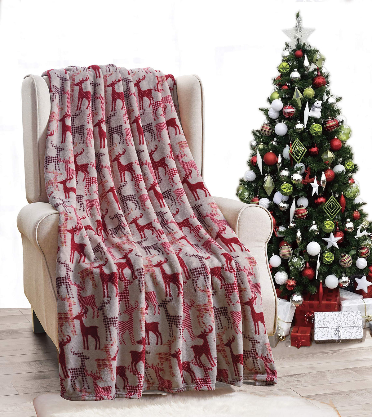 Decor&More Festive Holiday Microplush Throw Blanket (50" x 60") - Reindeer Silhouette
