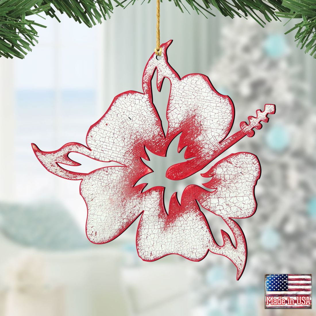 Rustic Hibiscus Flower Wooden Ornaments by Nature Wonders - Love Family Kids Decor - 8198421