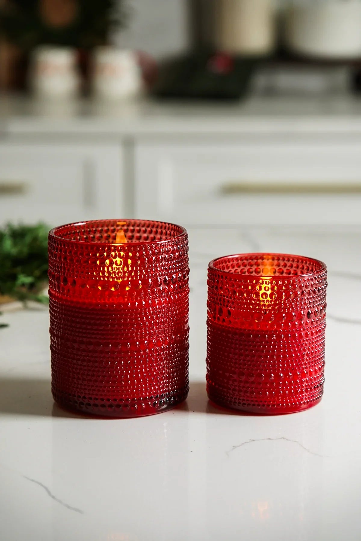 Red Hobnail Glass 3D Flameless Wax Candle
