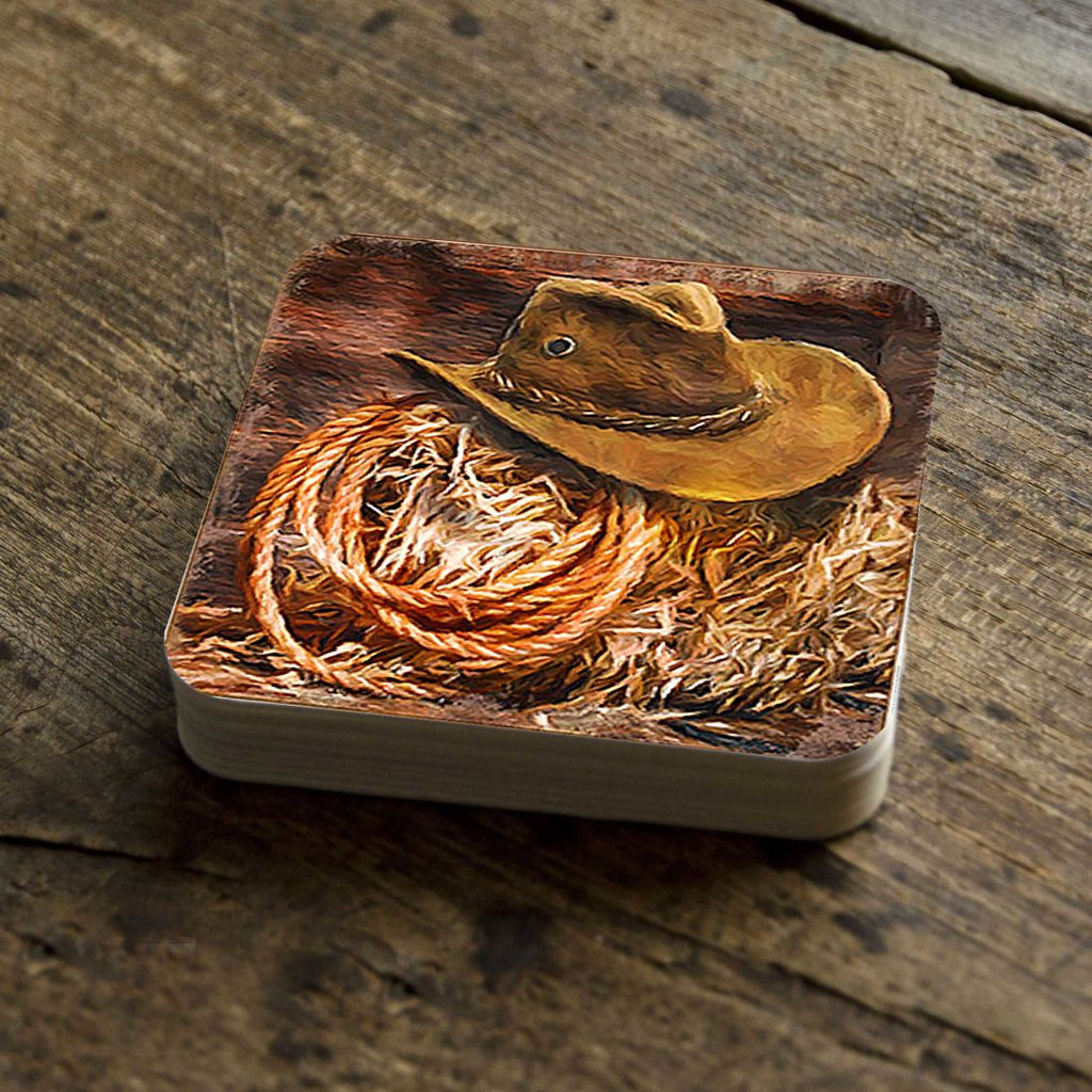 Cowboy Hat Wooden Cork Coasters Gift Set of 4 by Nature Wonders - Nature Wildlife Decor  - 95233C-S4