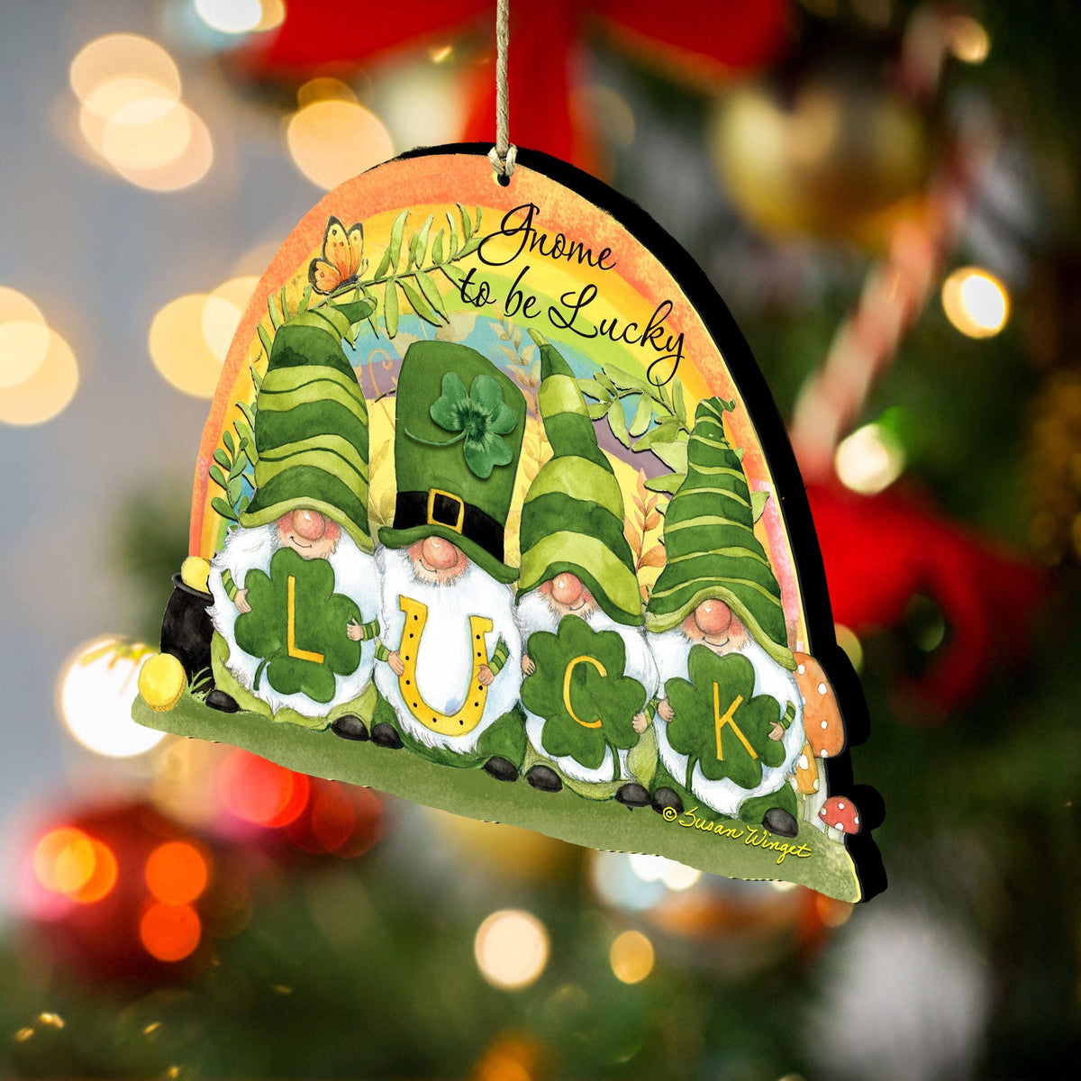 St Patrick's Gnomes Wooden Ornaments by Susan Winget - Celtic Decor - 8471110-SW