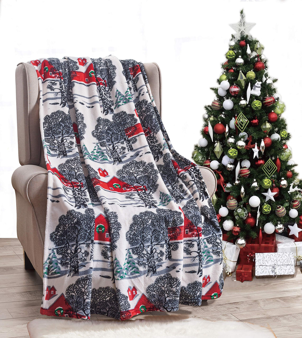 Decor&More Festive Holiday Microplush Throw Blanket (50" x 60") - Forest Friends