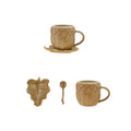 Acorn Coffee and Pie bundle: 14 oz stoneware acorn mugs with saucers and spoons, set of 3