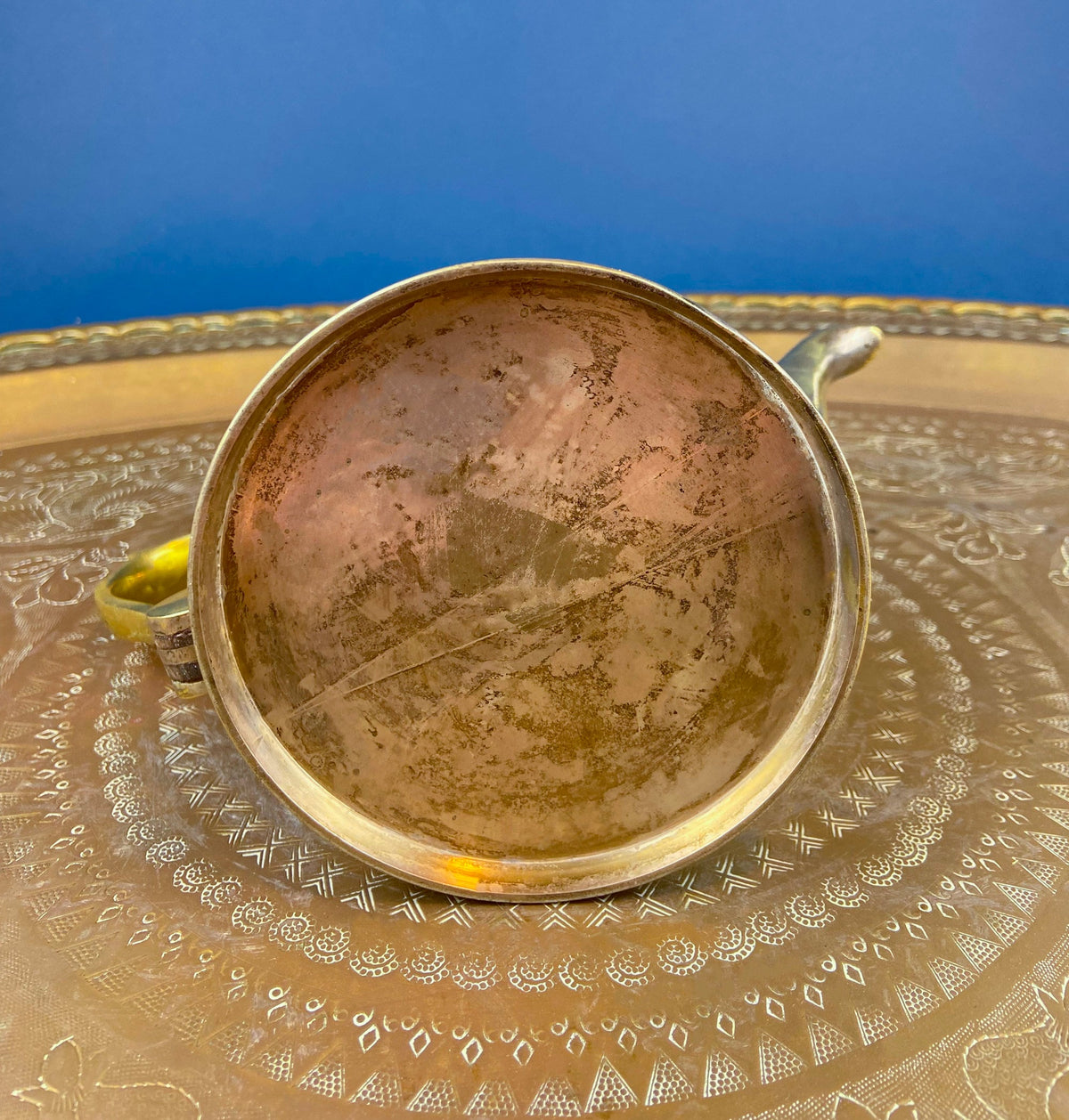 Heavy Brass Teapot with Decorative Handle