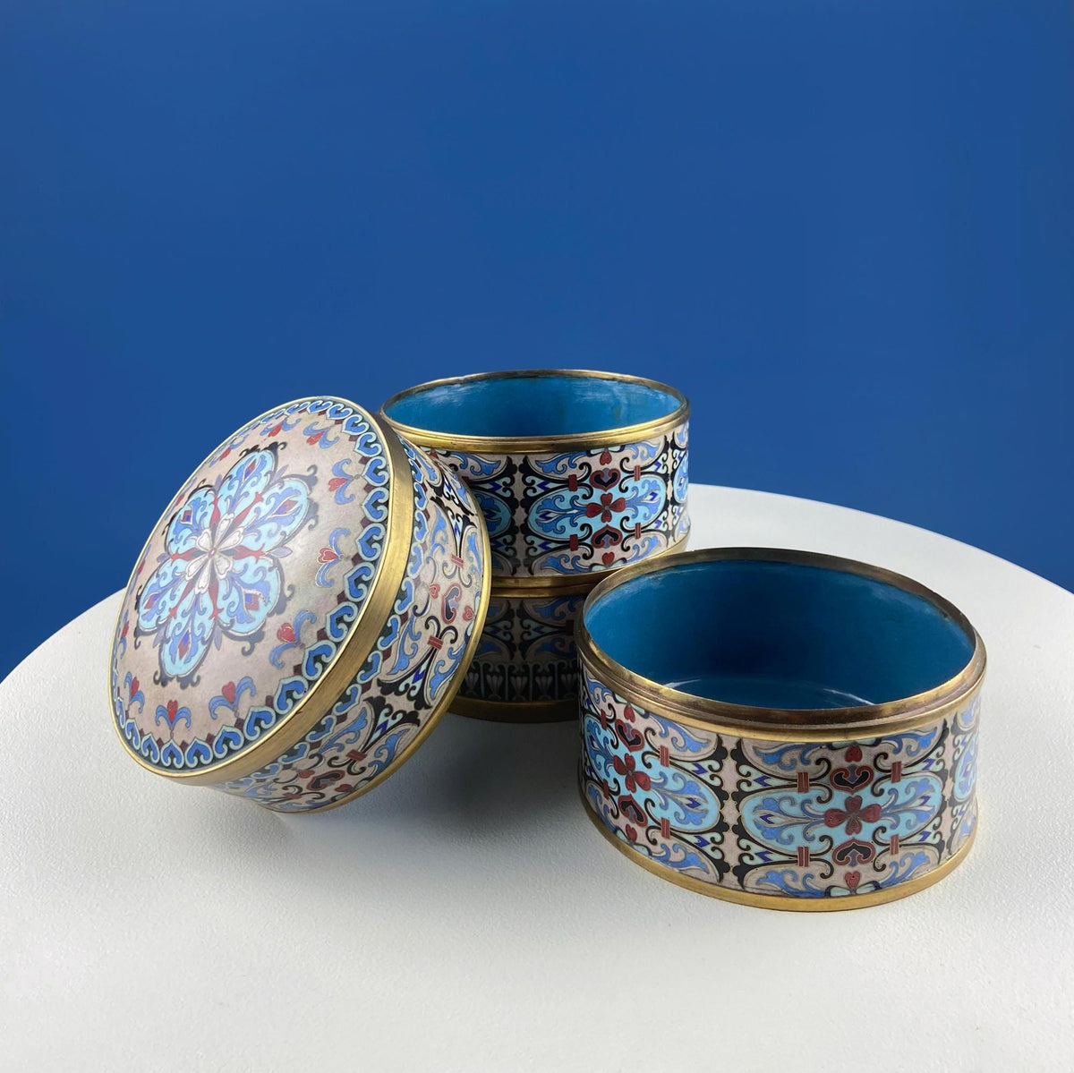 Chinese Cloisonne Stacking Boxes, Set of 4