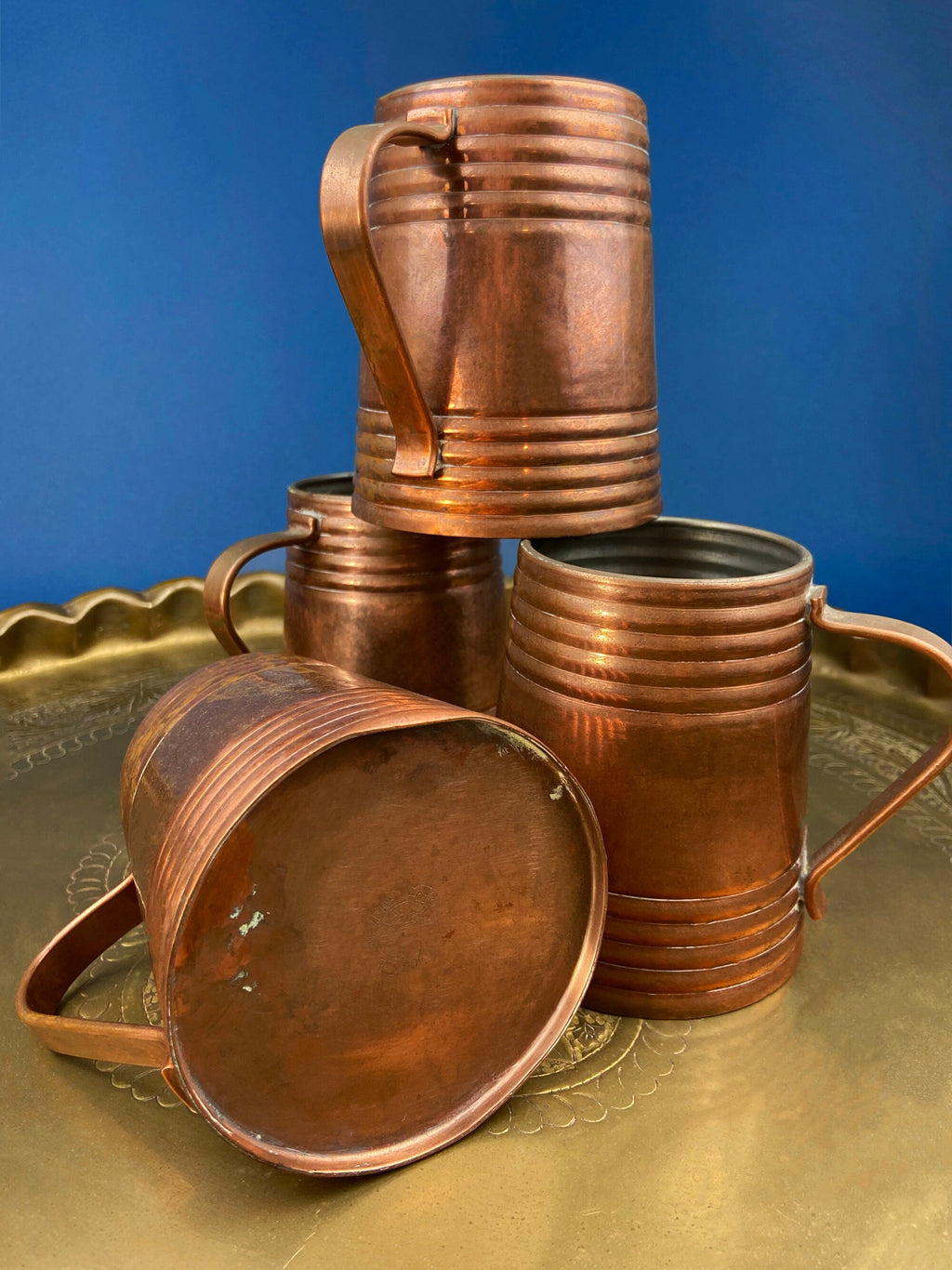 Revere Copper Pitcher and 4 Mugs