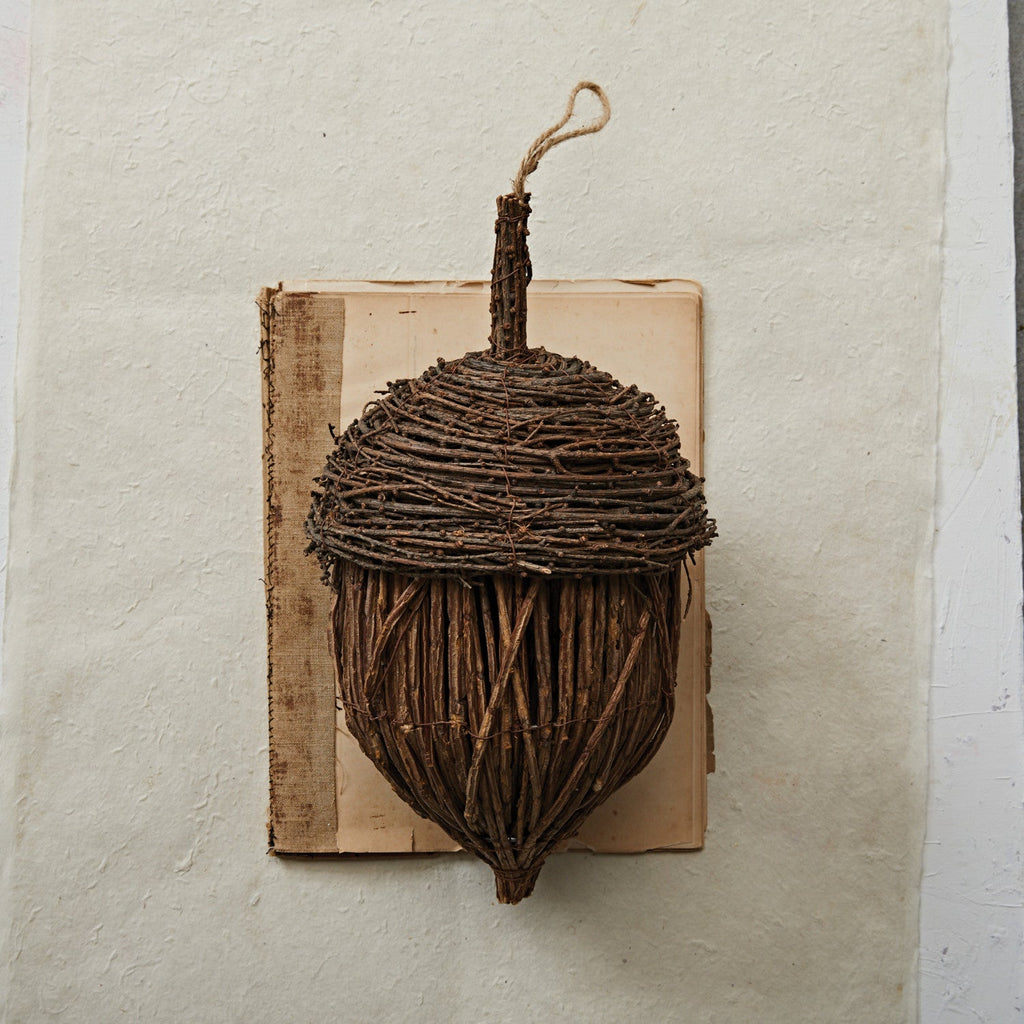 Hand-Woven Rattan Acorn Hanging Ornament