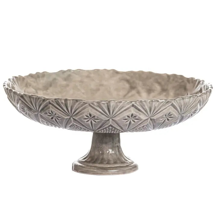 Vintage Inspired Handmade Ceramic Cake Stand – Green, White, Gray & Taupe