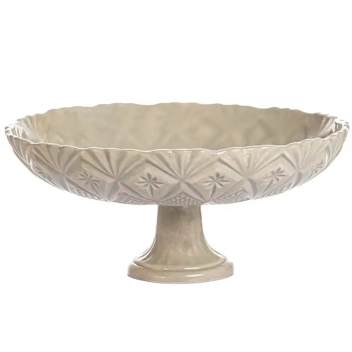 Vintage Inspired Handmade Ceramic Cake Stand – Green, White, Gray & Taupe