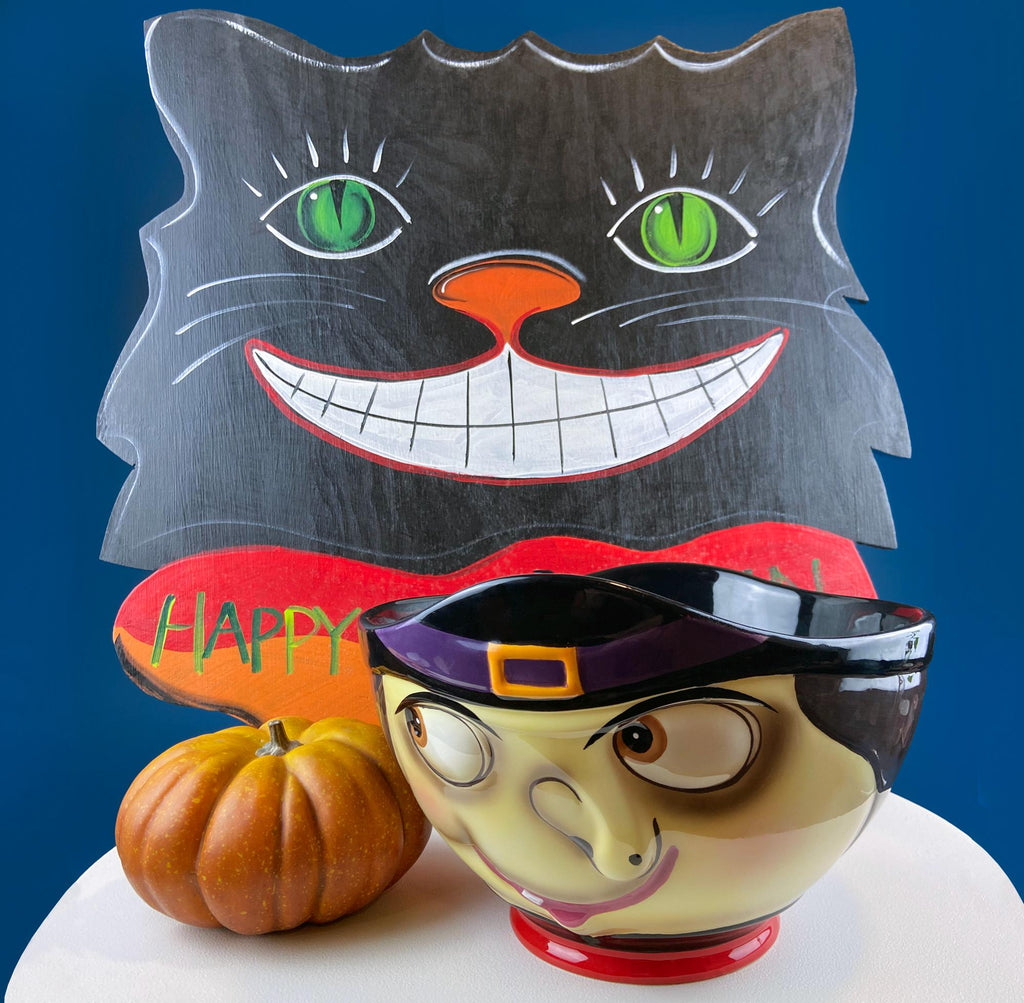 Grinning Witch Halloween Candy Bowl, 12"