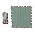 Set of 4 Green, White & Red Gingham Cotton Scalloped Napkins with Stitched Edge