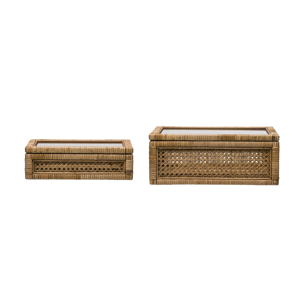 Woven Rattan Wood Display Boxes with Glass Lid | 2 Sizes