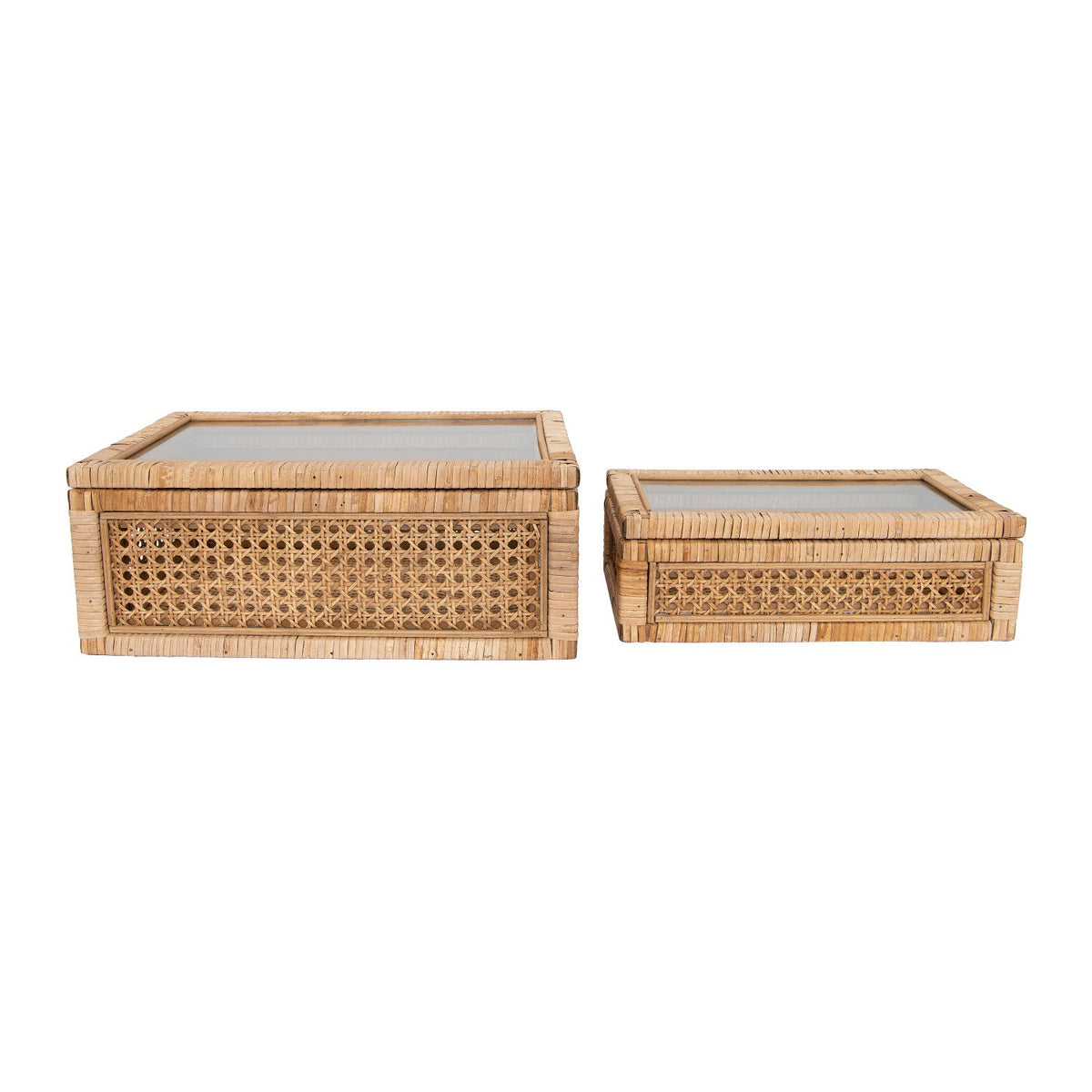 Woven Rattan Wood Display Boxes with Glass Lid | 2 Sizes