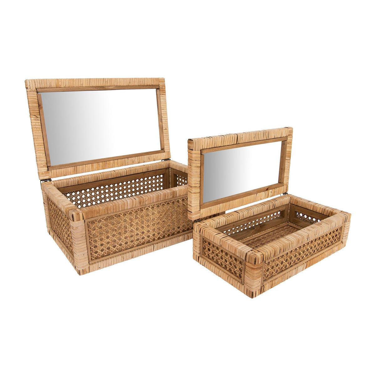 Woven Rattan Wood Display Boxes with Glass Lid | 2 Sizes