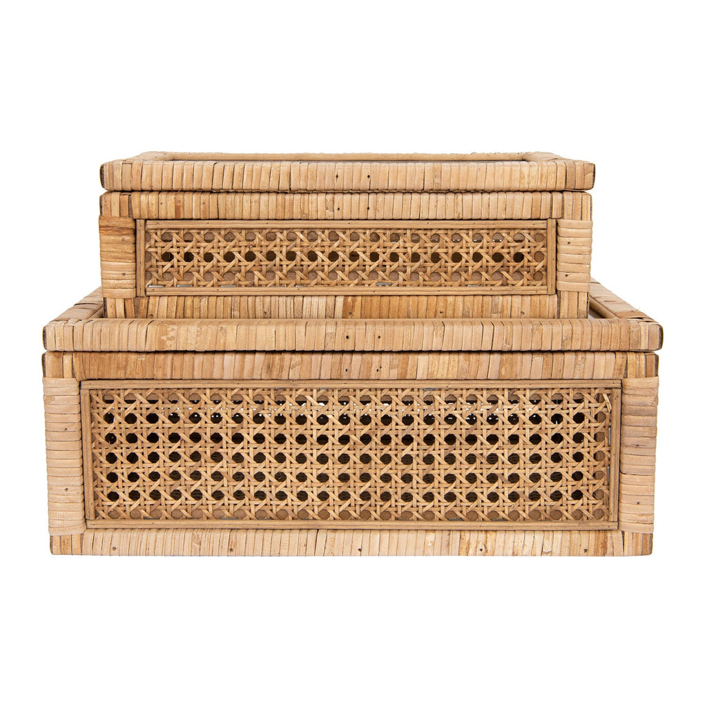 Woven Rattan Wood Display Boxes with Glass Lid | 2 Sizes