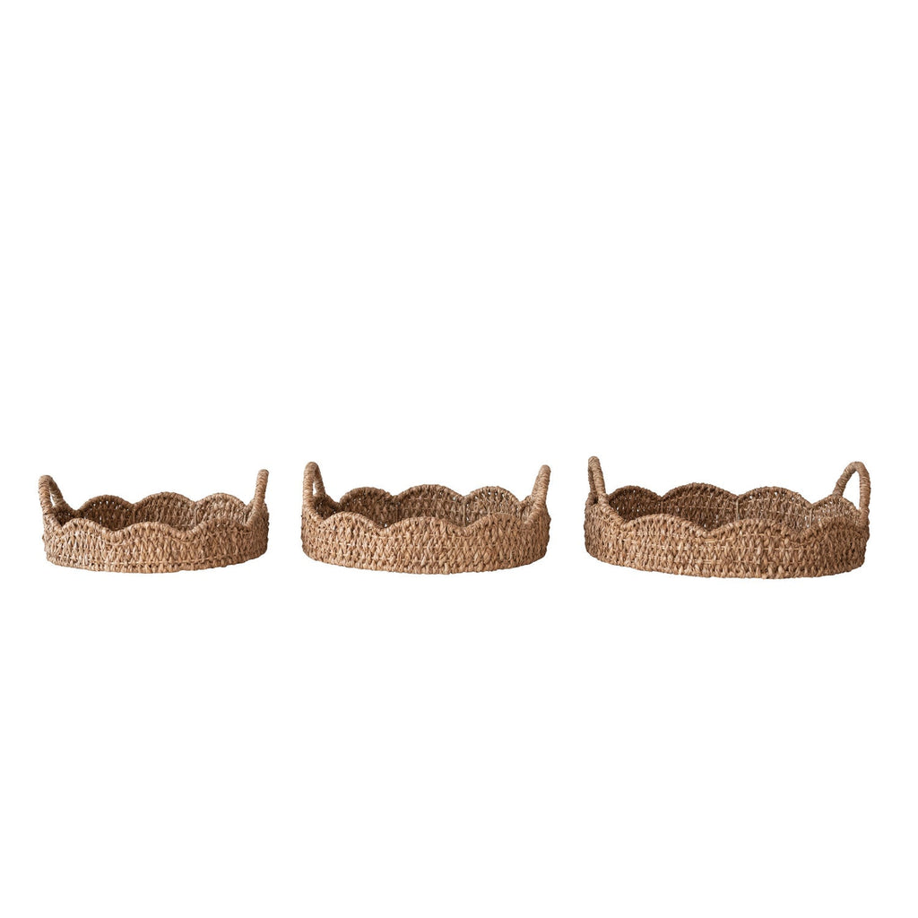 Braided Bankuan & Rattan Scalloped Tray with Handles