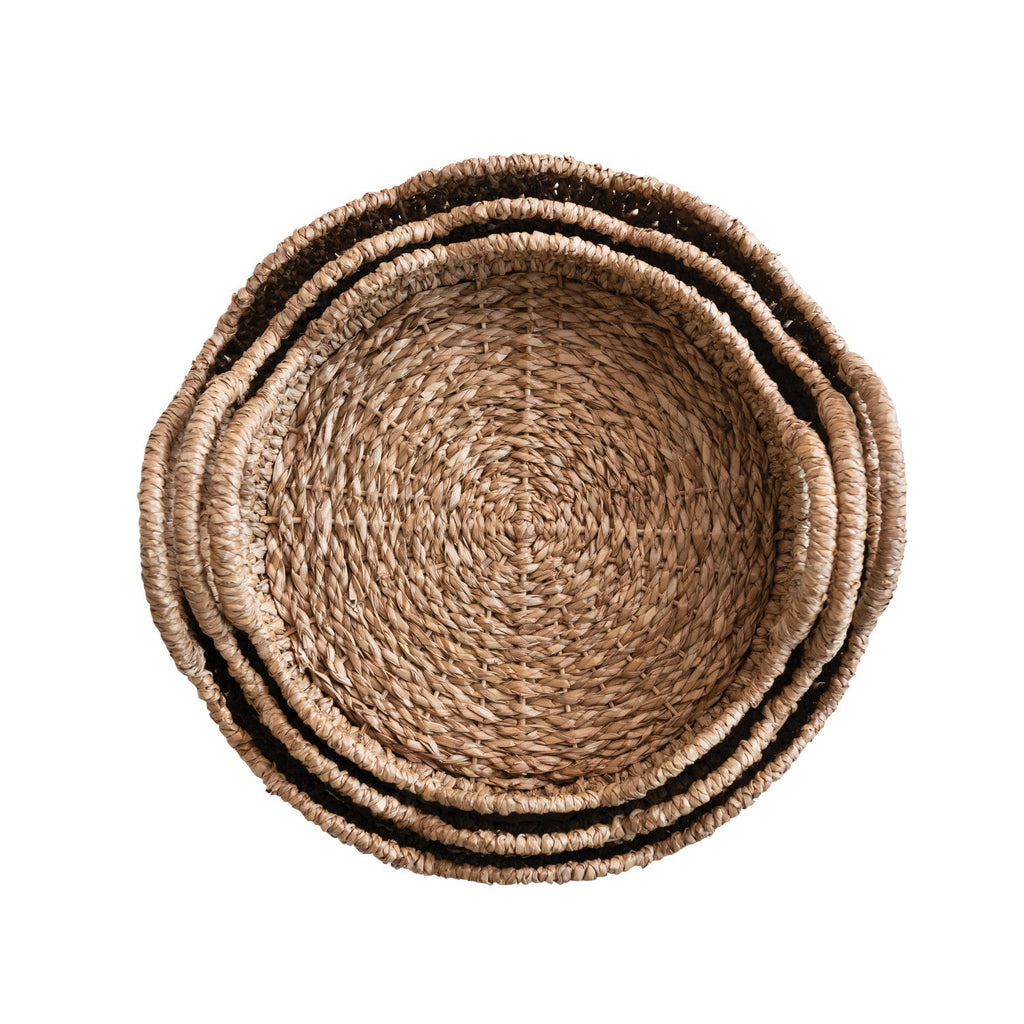 Braided Bankuan & Rattan Scalloped Tray with Handles