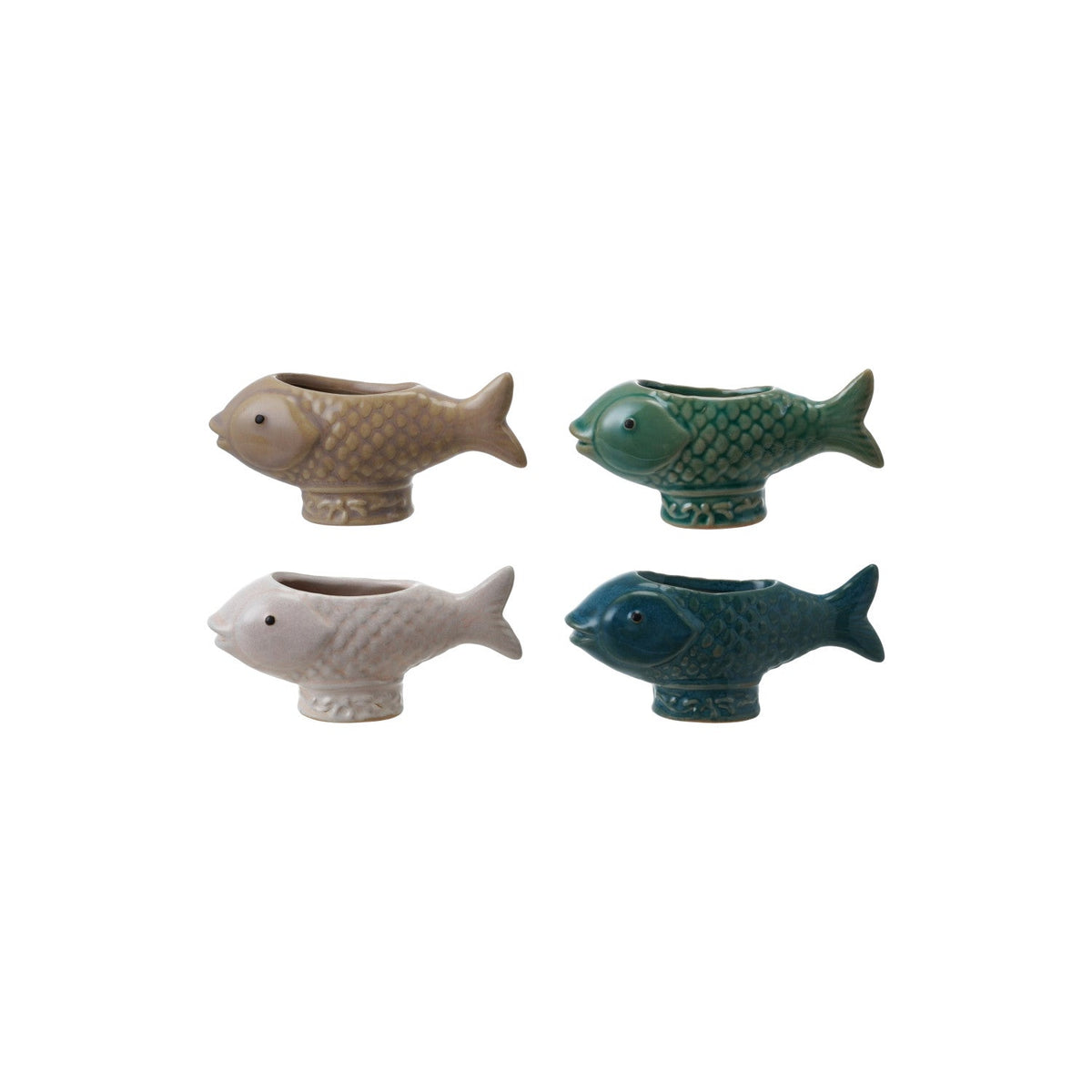 Reactive Glaze Fish Container & Toothpick Holder