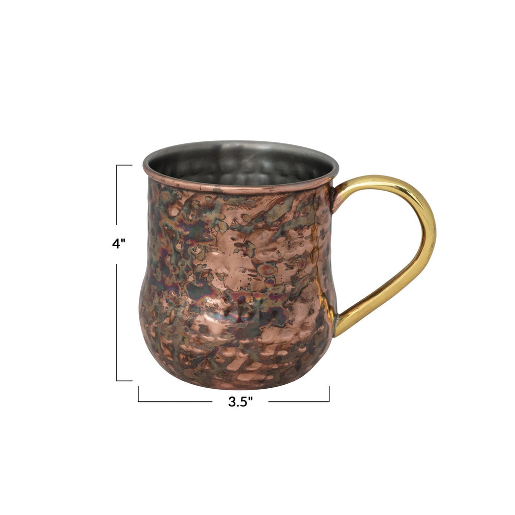 Oxidized Copper Hammered Mule Mug with Brass Handle