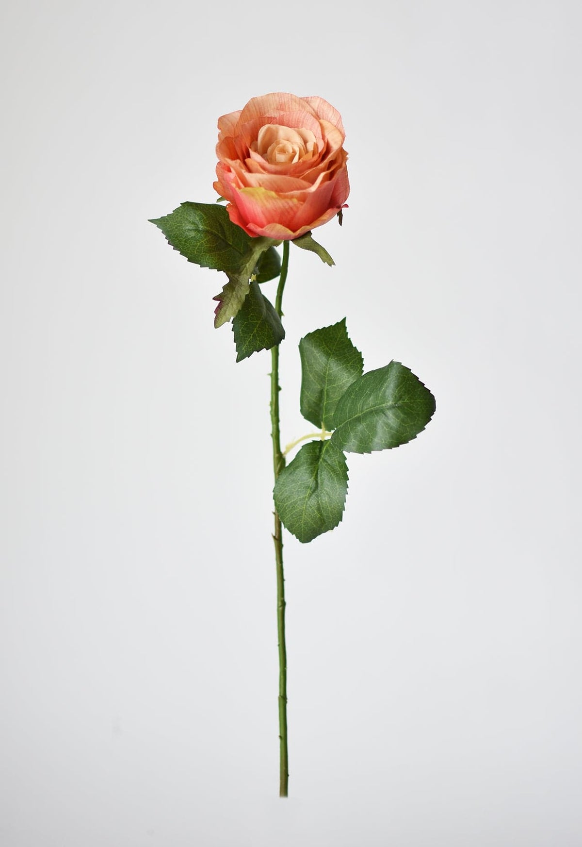 22" Faux Large Rose Bud Stem Light Coral