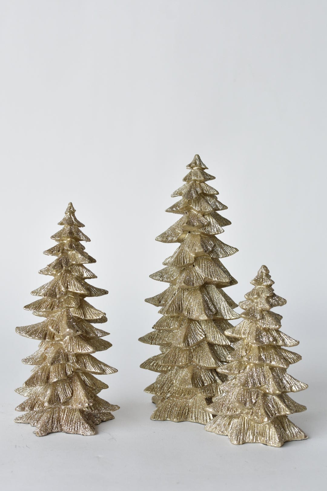 Set of 3 Gold Platinum Glitter Trees