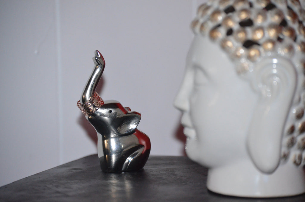 Vibhsa Elephant Ring Holder, 4 Inch, Silver Finish