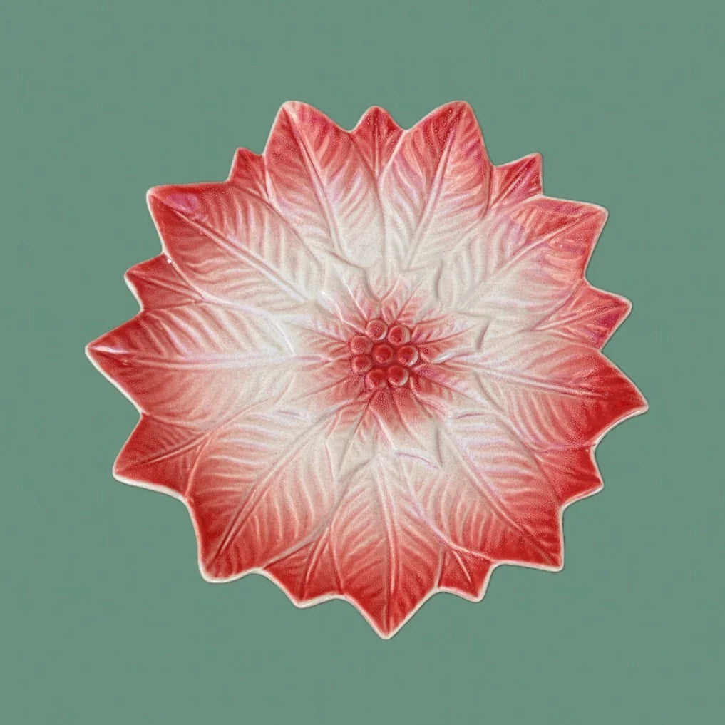 Hand-Painted Poinsettia Ceramic Plate
