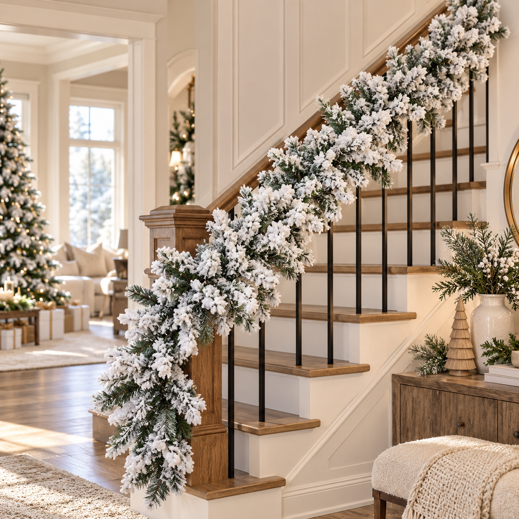 9' Heavy Snow Flocked Alpine Garland