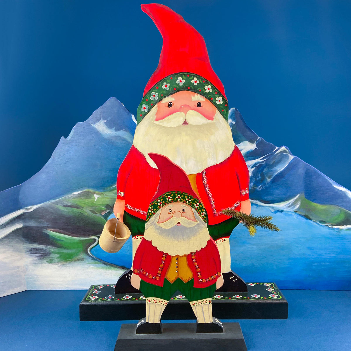 Hand-Painted Wooden Belsnickel Santas, Pair