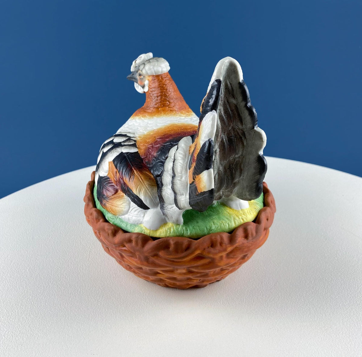 Hand-Painted Hen on Nest Covered Dish