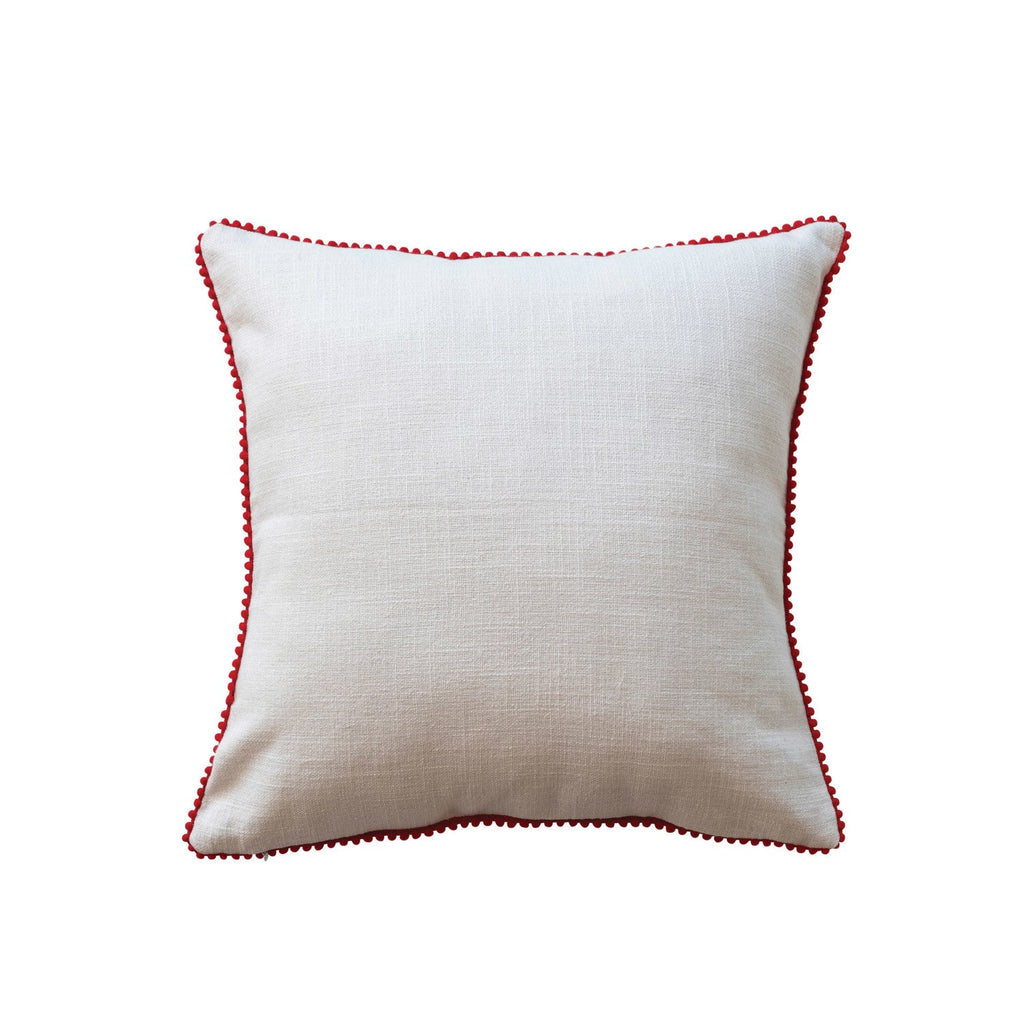 Holly Jolly Tufted Cotton Pillow with Pom Pom Trim