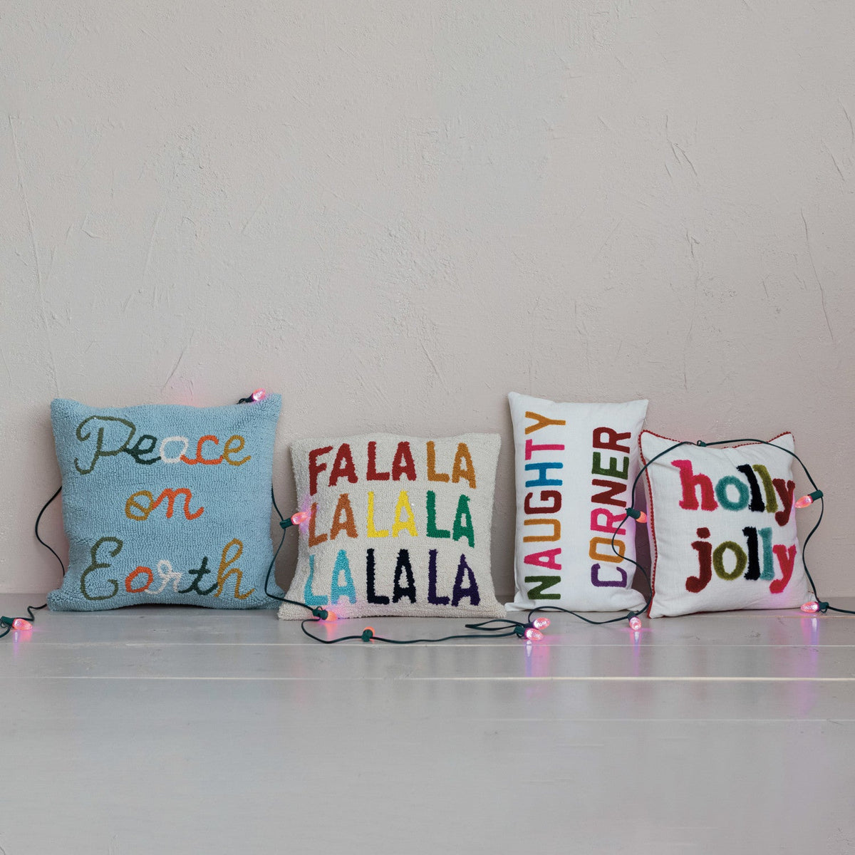 Holly Jolly Tufted Cotton Pillow with Pom Pom Trim