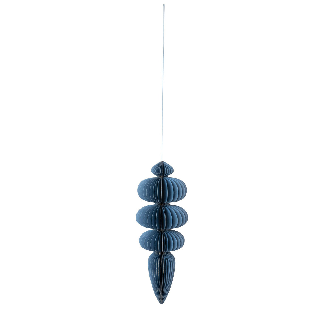 Blue Handmade Recycled Paper Honeycomb Finial Ornament with Gold Glitter – 2 Sizes