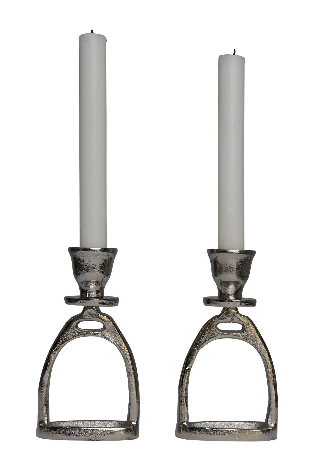 Huntley Equestrian Stirrup Candle Stick Holders, Silver set of 2