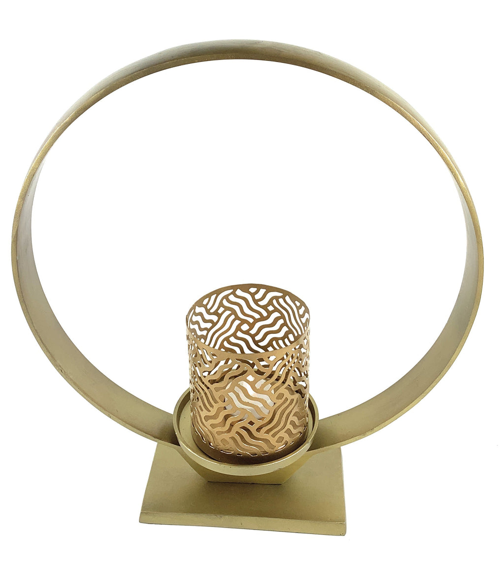 Vibhsa Gold Ring Candle Holder | 15"H, 12.5" Ring, Sand-Cast Aluminum