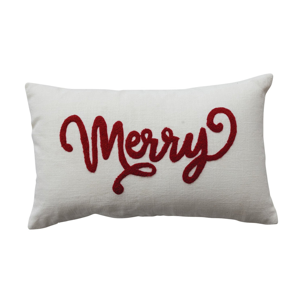 Merry Christmas Lumbar Pillow – Natural & Red Cotton Slub