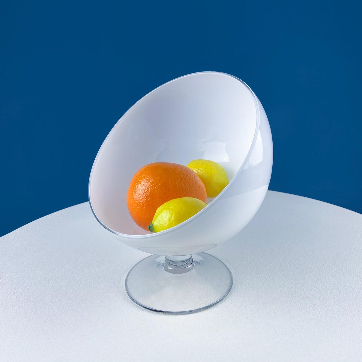Krosno Hand-Blown White & Clear Tilted Footed Bowl