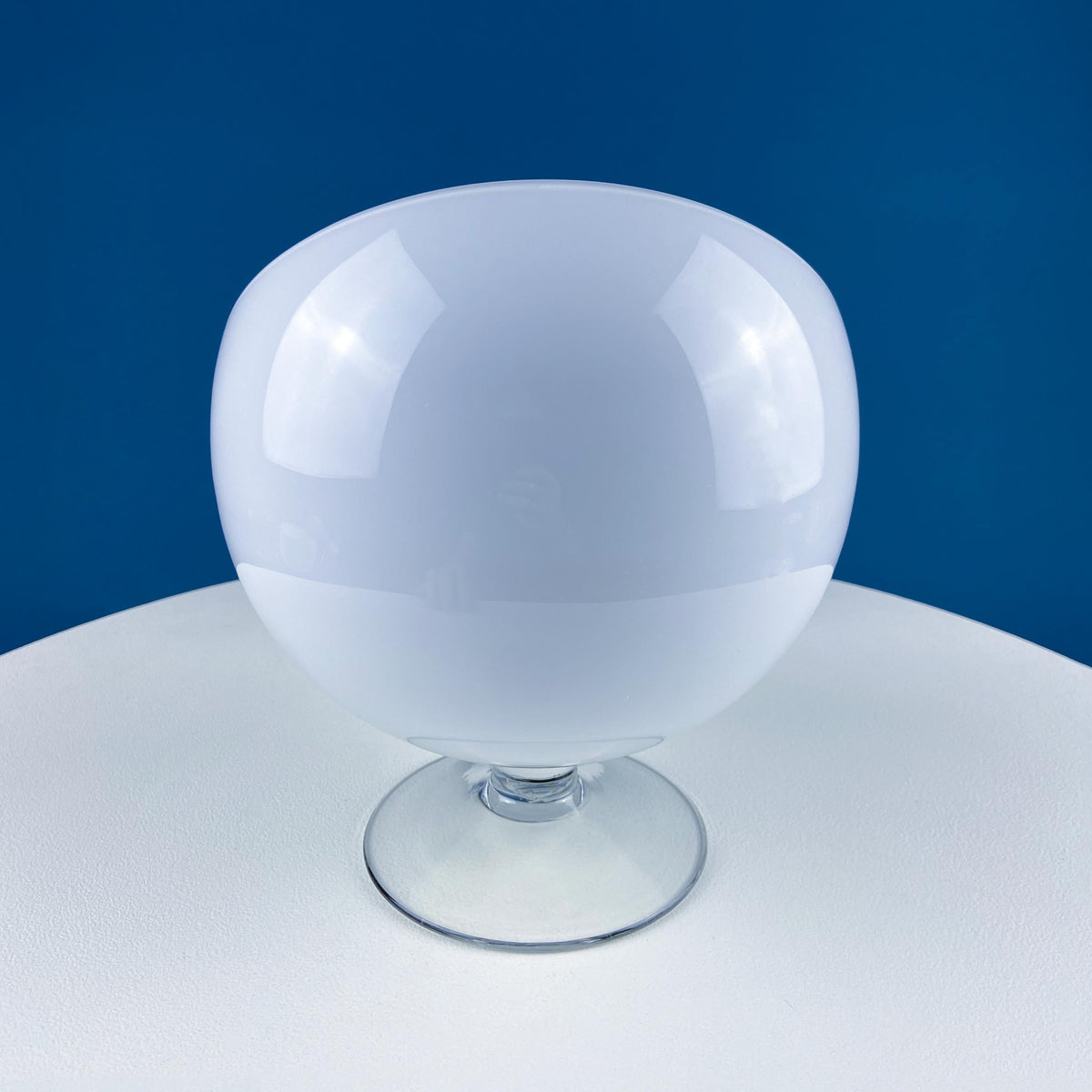 Krosno Hand-Blown White & Clear Tilted Footed Bowl